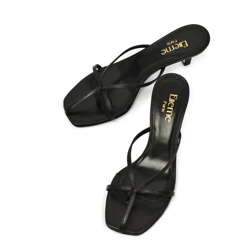 Elène Paris Black Strappy Kitten Heel Sandals